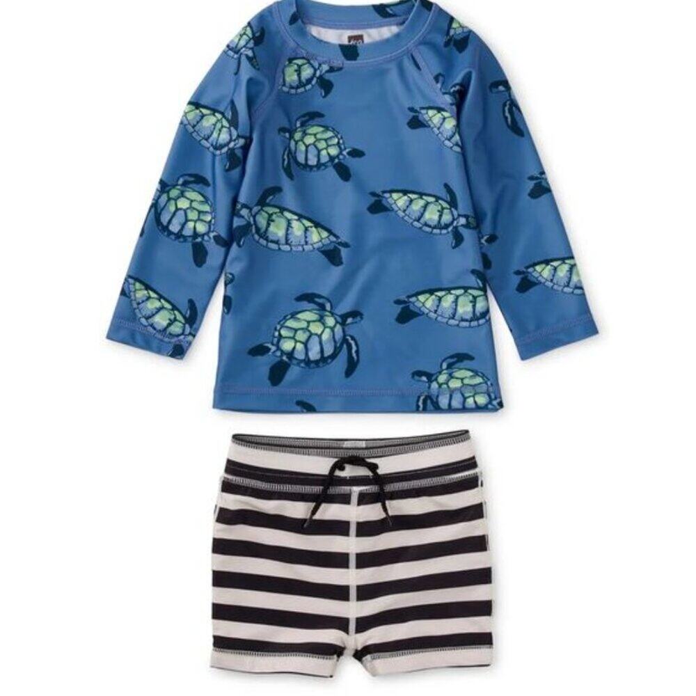 Tea Collection Turtles on the Move Rash Guard Baby Swim Set - NWT